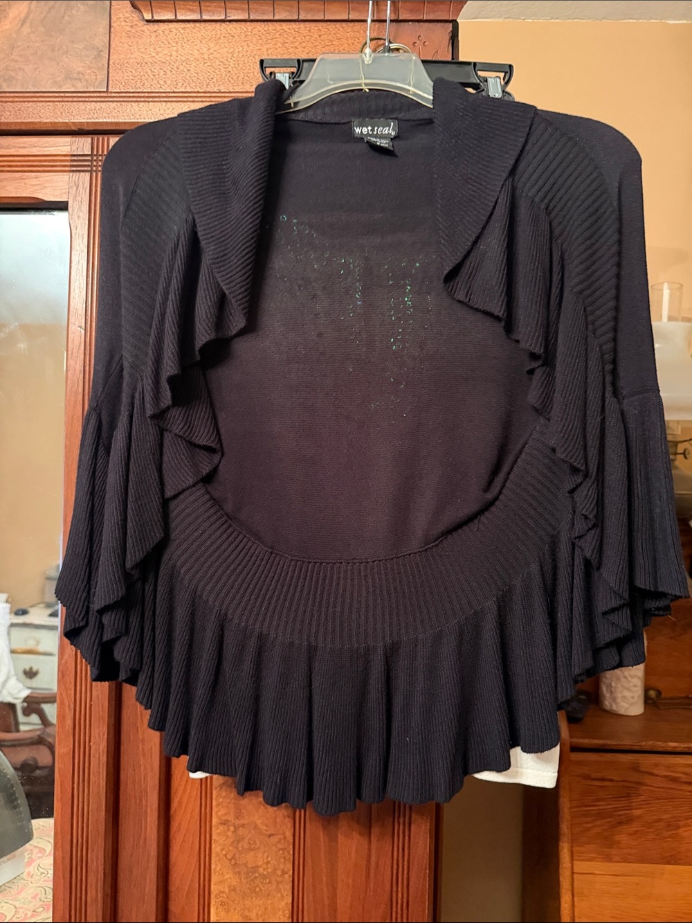 Wet Seal Black Ruffle Open-Front Cardigan